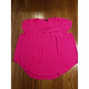Torrid Harper Women's Size 1 Hot Pink Blouse Flutter Sleeve V-Neck Plus Size Top
